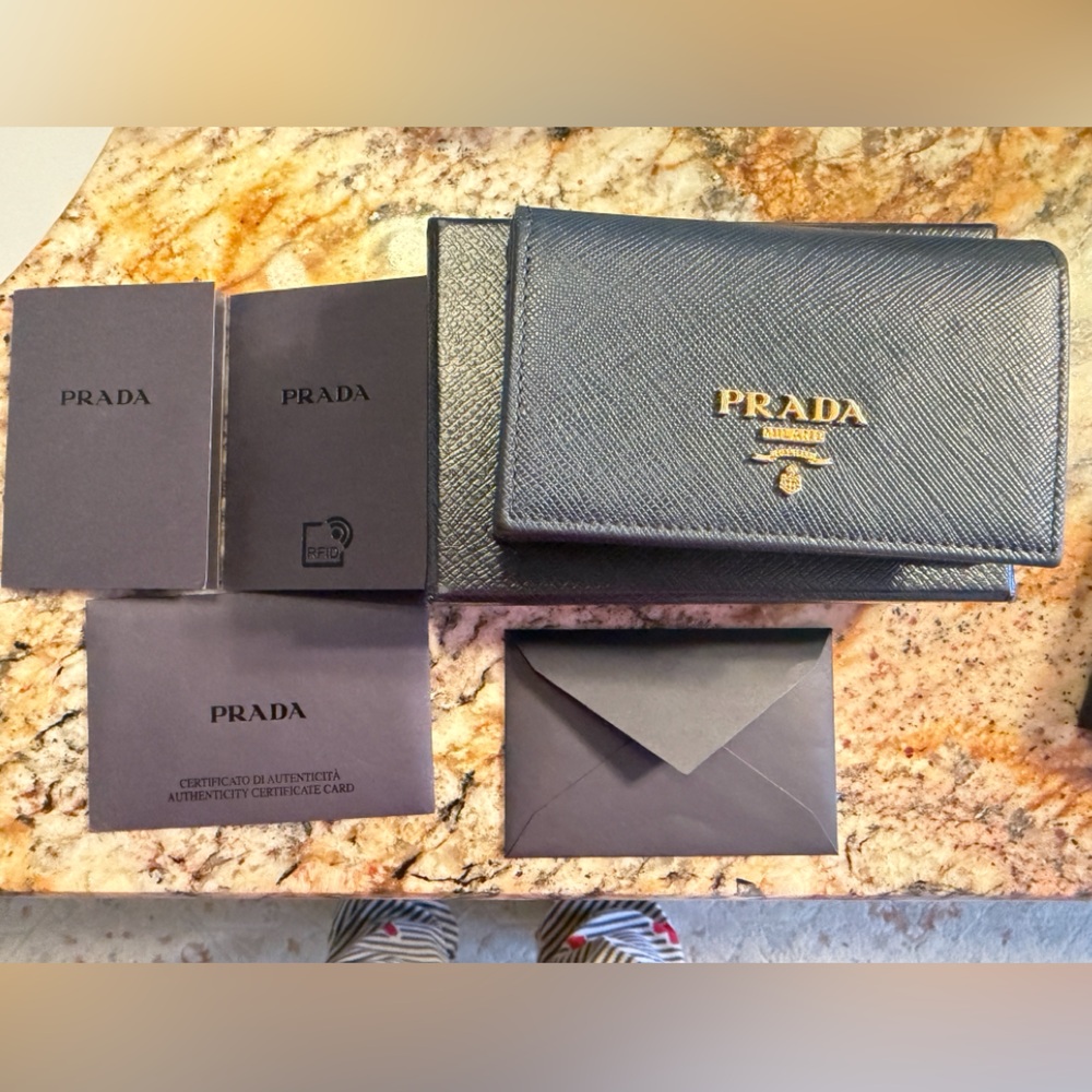 Prada Navy Leather Wallet Set